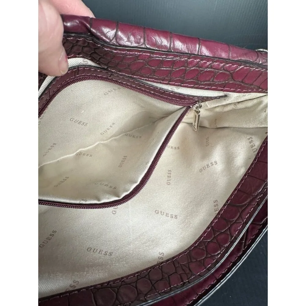 GUESS Handbag Shoulder Bag Y2K Purse Plum Alligator Skin Style Silver Chain - Image 4