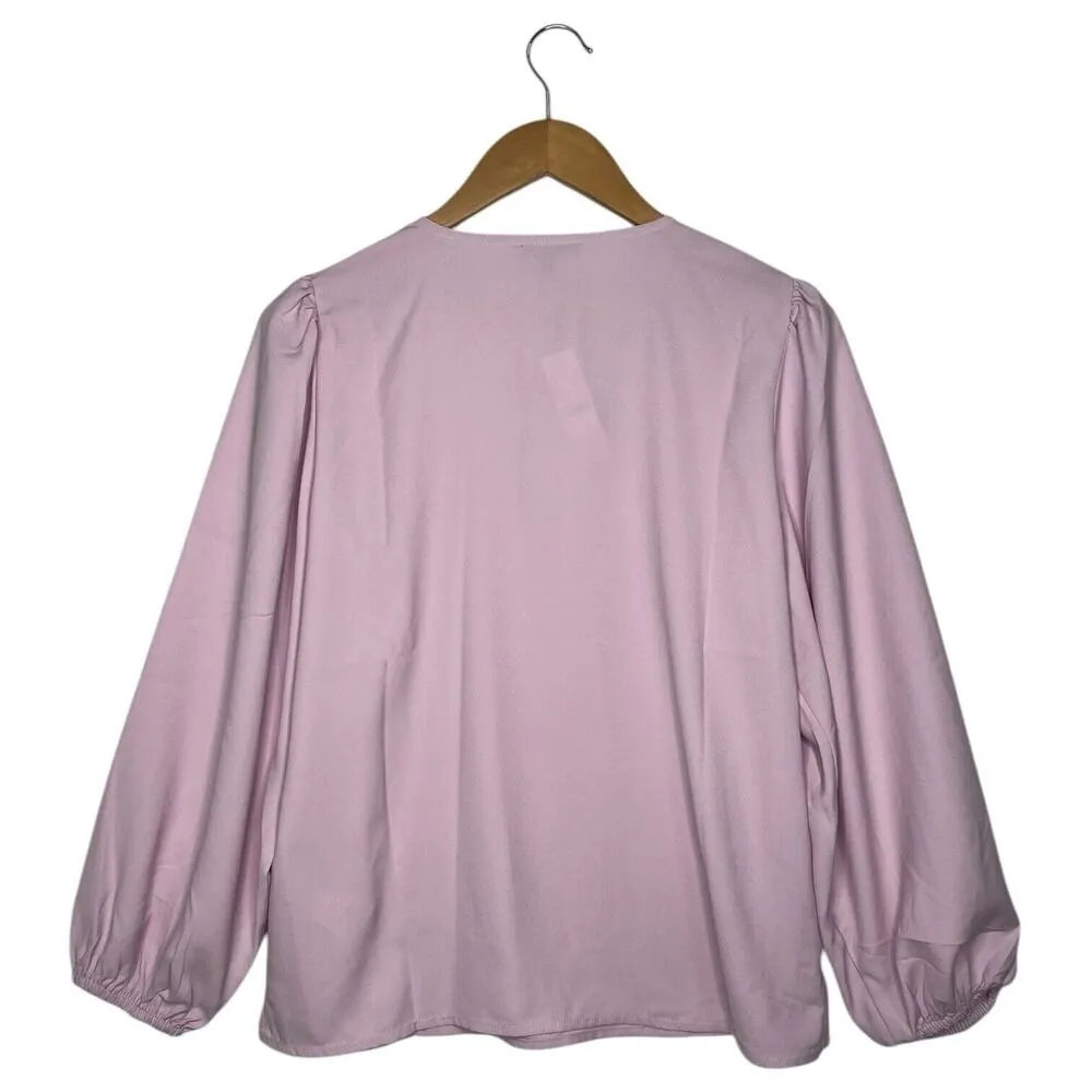 New J Crew Top Womens Small Purple Bishop Sleeve Keyhole Button Career Dressy - Image 2