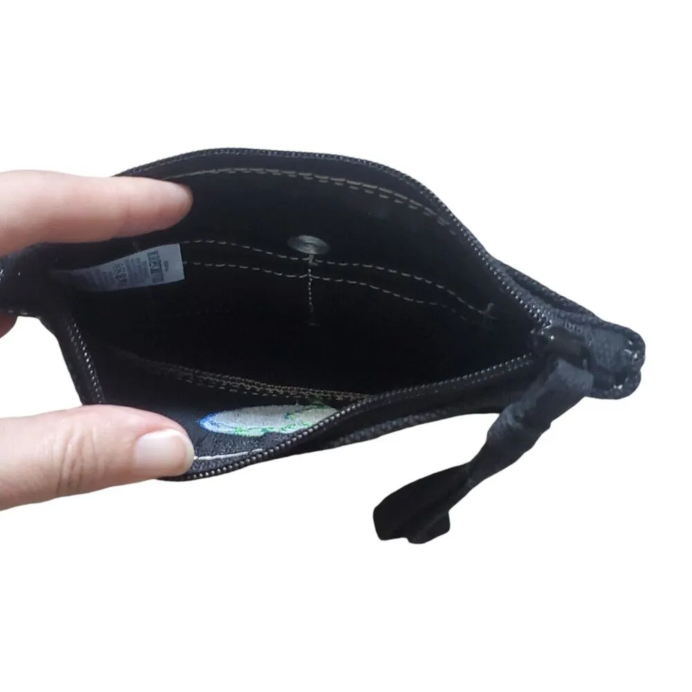 Lands’ End Canvas Pouch‎ Makeup Toiletry Bag Kit Black Embroidered Earth 6"x4" - Image 4