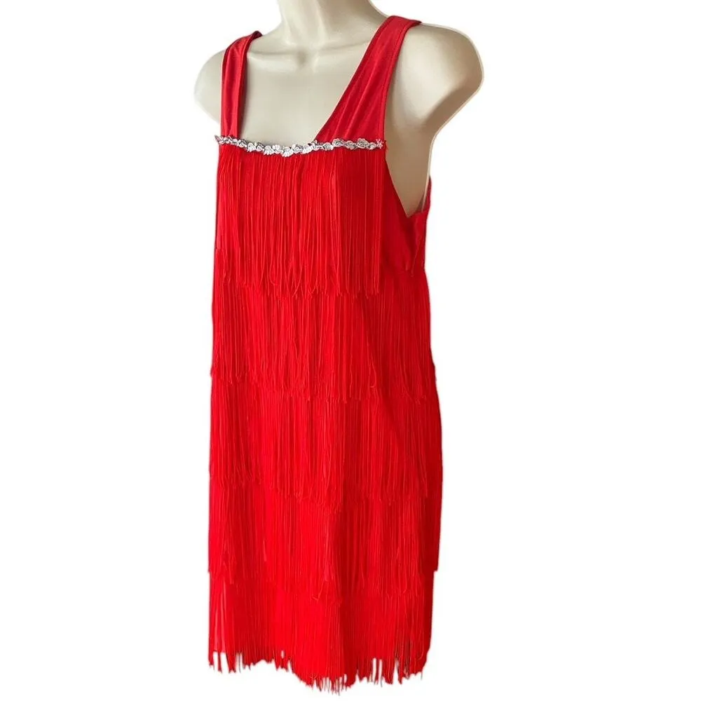 Red Fringe Flapper Style Holiday Sequined Sleeveless Party Dress ~ Women's M (?) Size undefined - Image 3