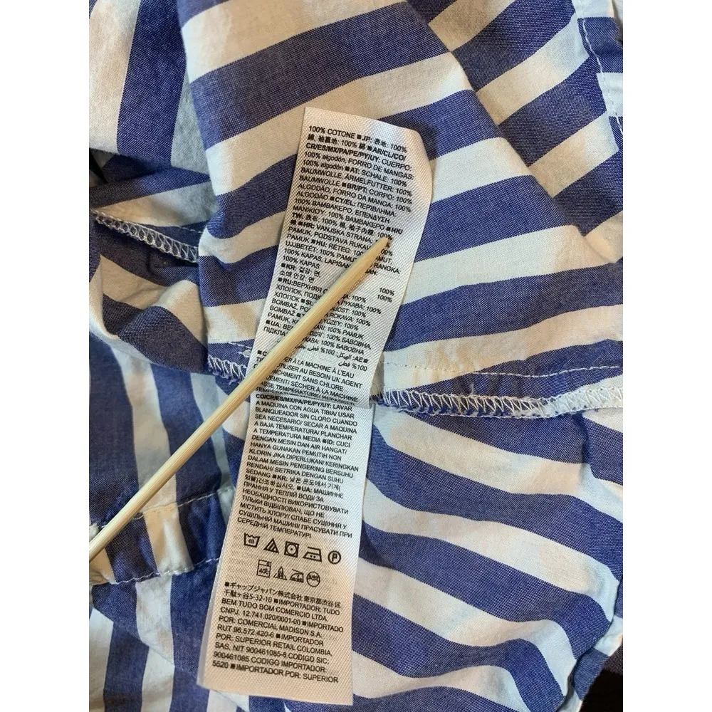 Striped Top Women Medium Boho Peasant Nautical Balloon Sleeves Cinched Waist - Image 7