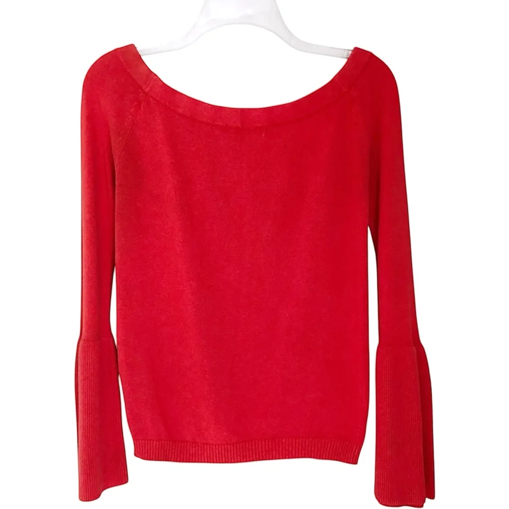 ASOS Red Bardot Flute Sleeve Sweater Brave Soul London XS Cute Top Jumper Trendy - Image 3