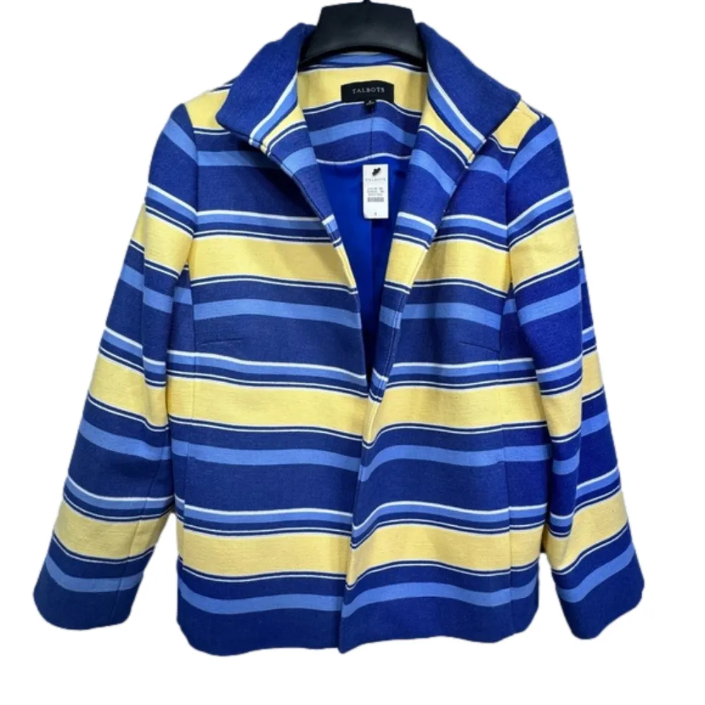 Talbot’s Yellow and Blue Striped Open Front Blazer Size 8 Preppy Coastal Career - Image 5