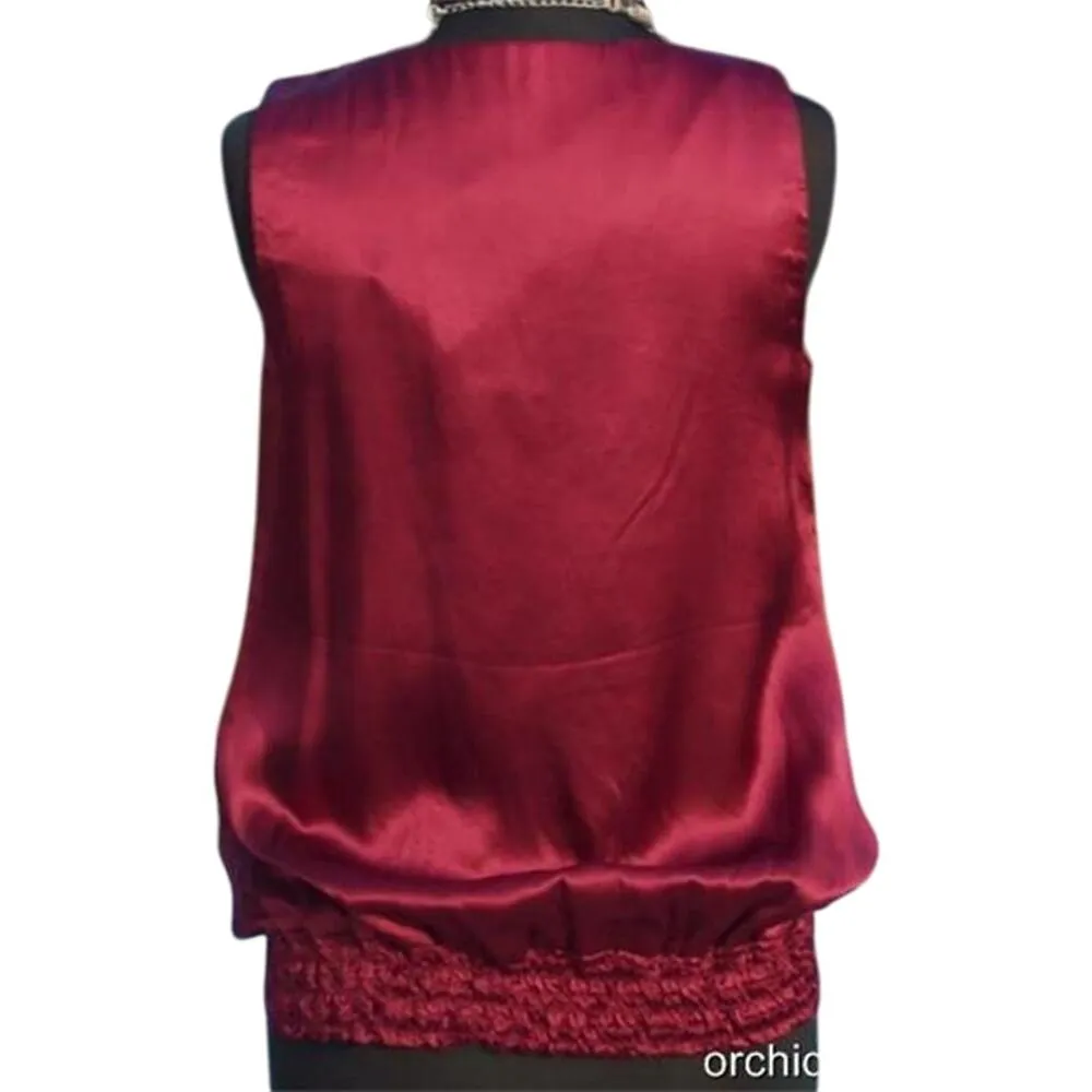 Cache Cranberry Silk Lined Beads Studs Embellished Top Banded Bottom $118 NWT - Image 10