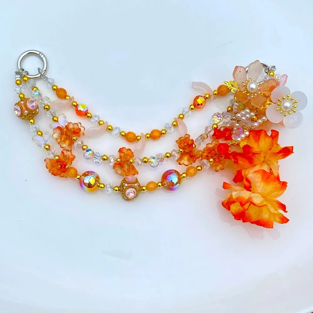 🧡Luxury Bag/Phone Chain Charm/Keychain Triple-Layer Flowers Fancy Crystal Beads - Image 3