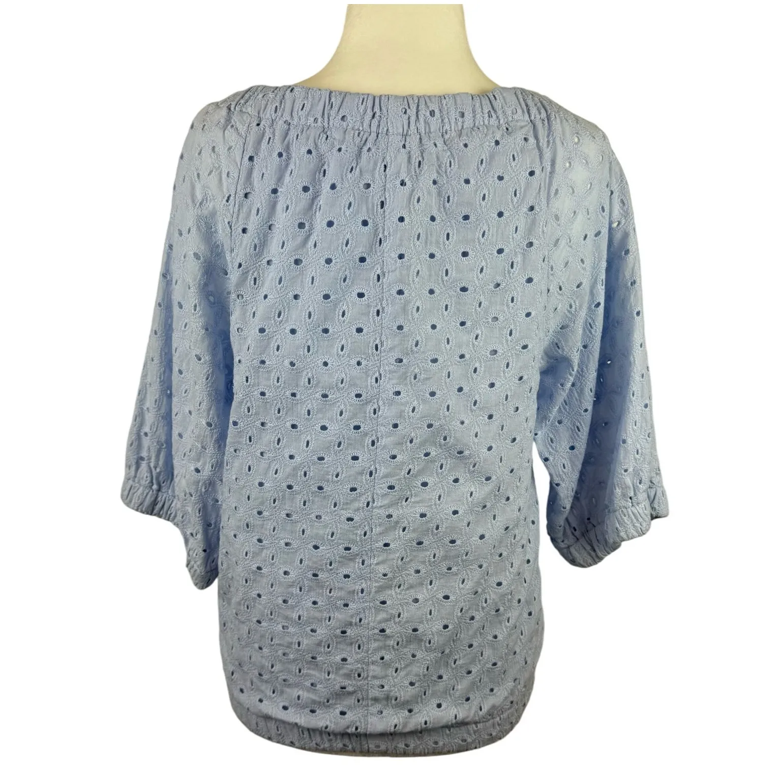 Evereve Womens Evelyn‎ Cotton Eyelet Top in Light Blue Sz S Spring Pastel Casual - Image 3