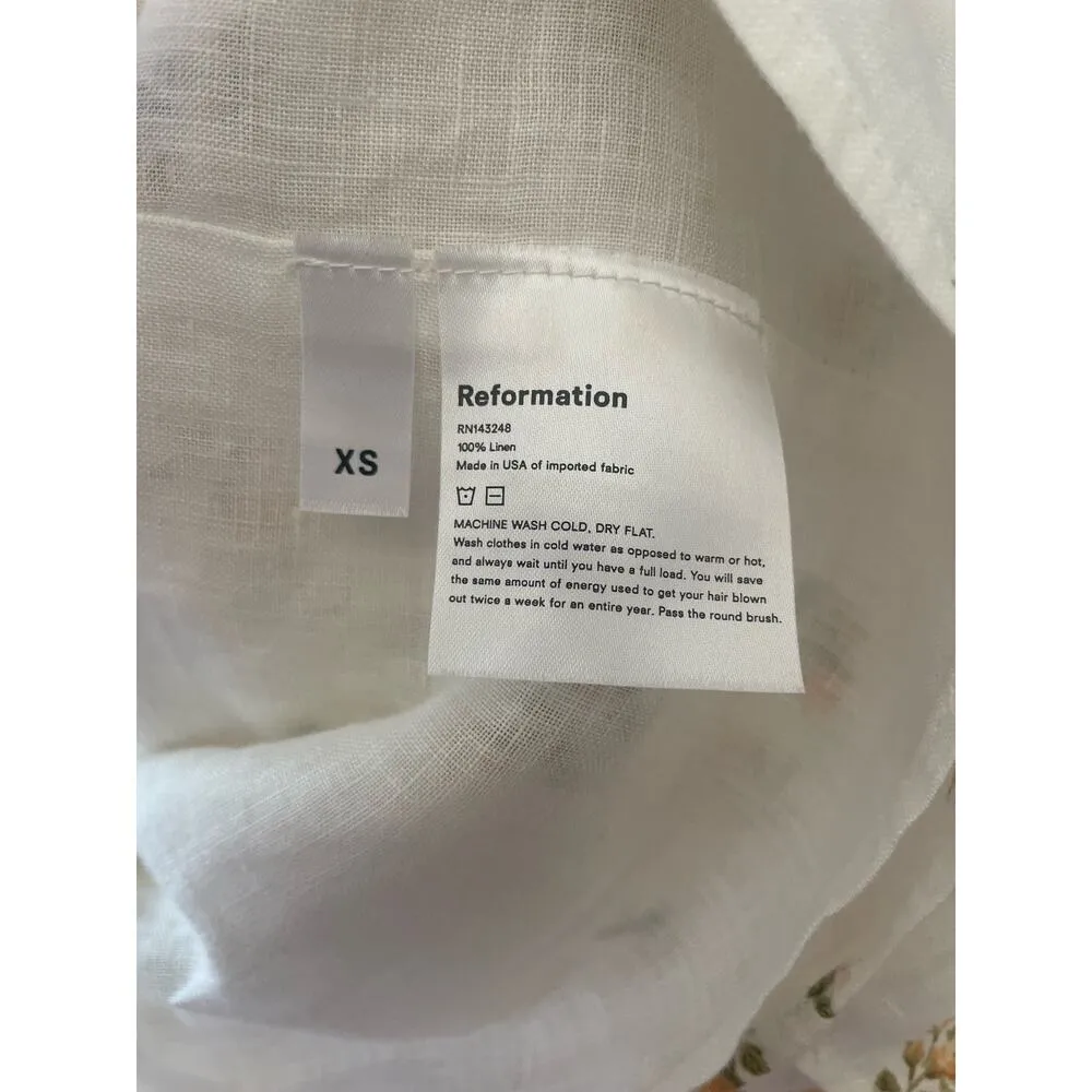Reformation Indio Linen Off-the-Shoulder Floral Mini Dress Size XS X-Small - Image 6