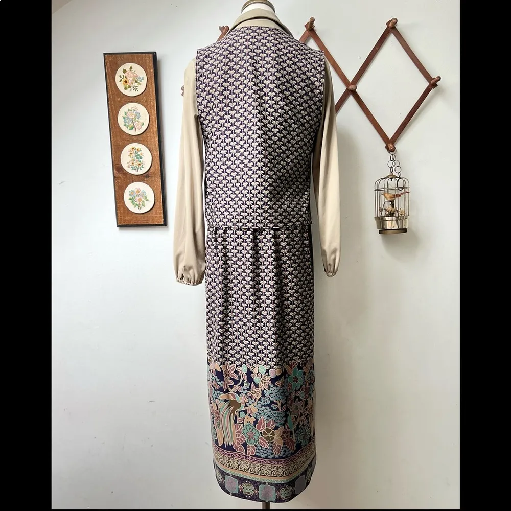 1970’s Dress & Vest Retro Two-Piece Set Medium - Image 2