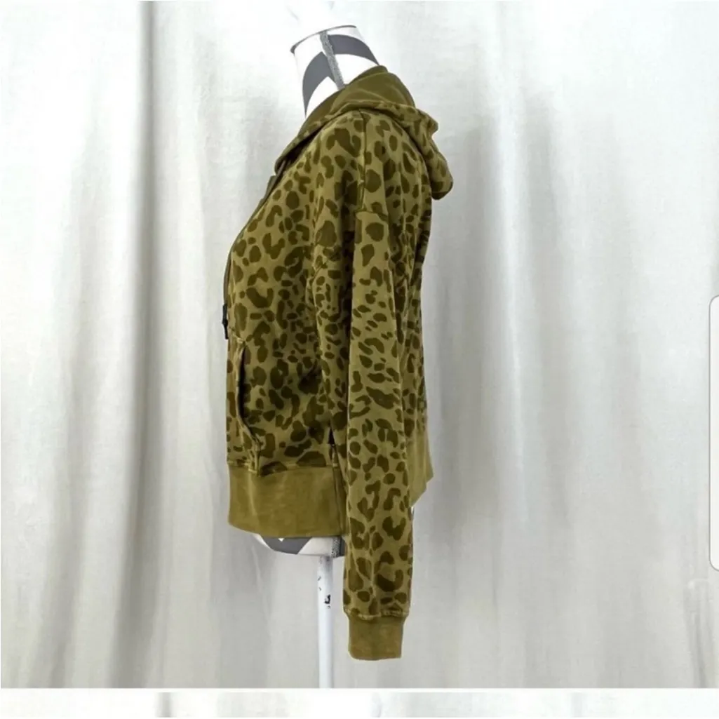 JoyLab Full Zip Leopard Animal Print Acid Wash Olive Green Hoodie M - Image 8