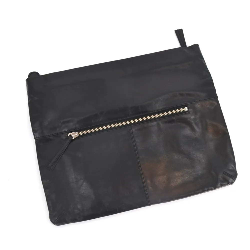 Club Monaco Leather Envelope Folded Clutch Top Zip Black - Image 2