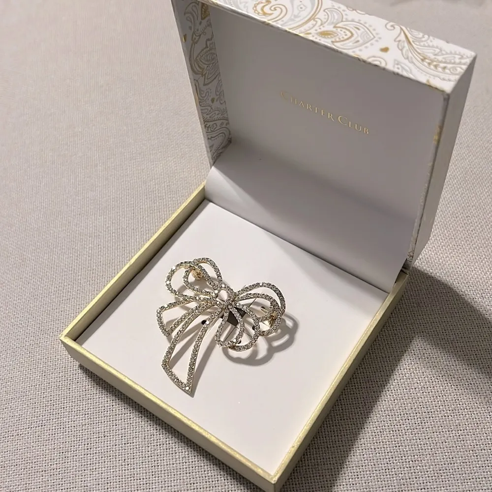 Charter Club Gold-Tone Pave Bow Pin, New in Box - Image 4