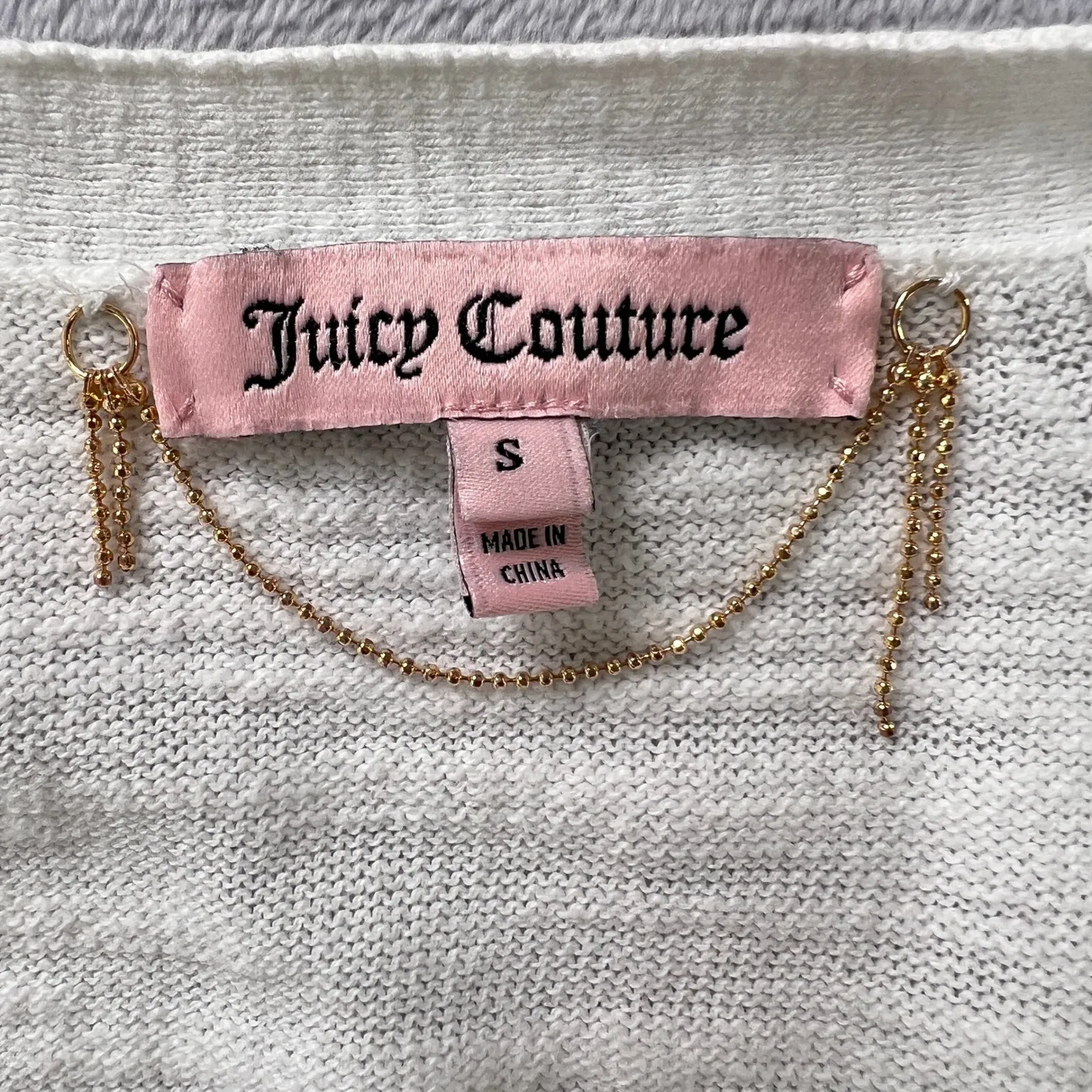 Juicy‎ Couture Cardigan Top Button Down Knit 3/4 Sleeve White Small Y2K Style - Image 4
