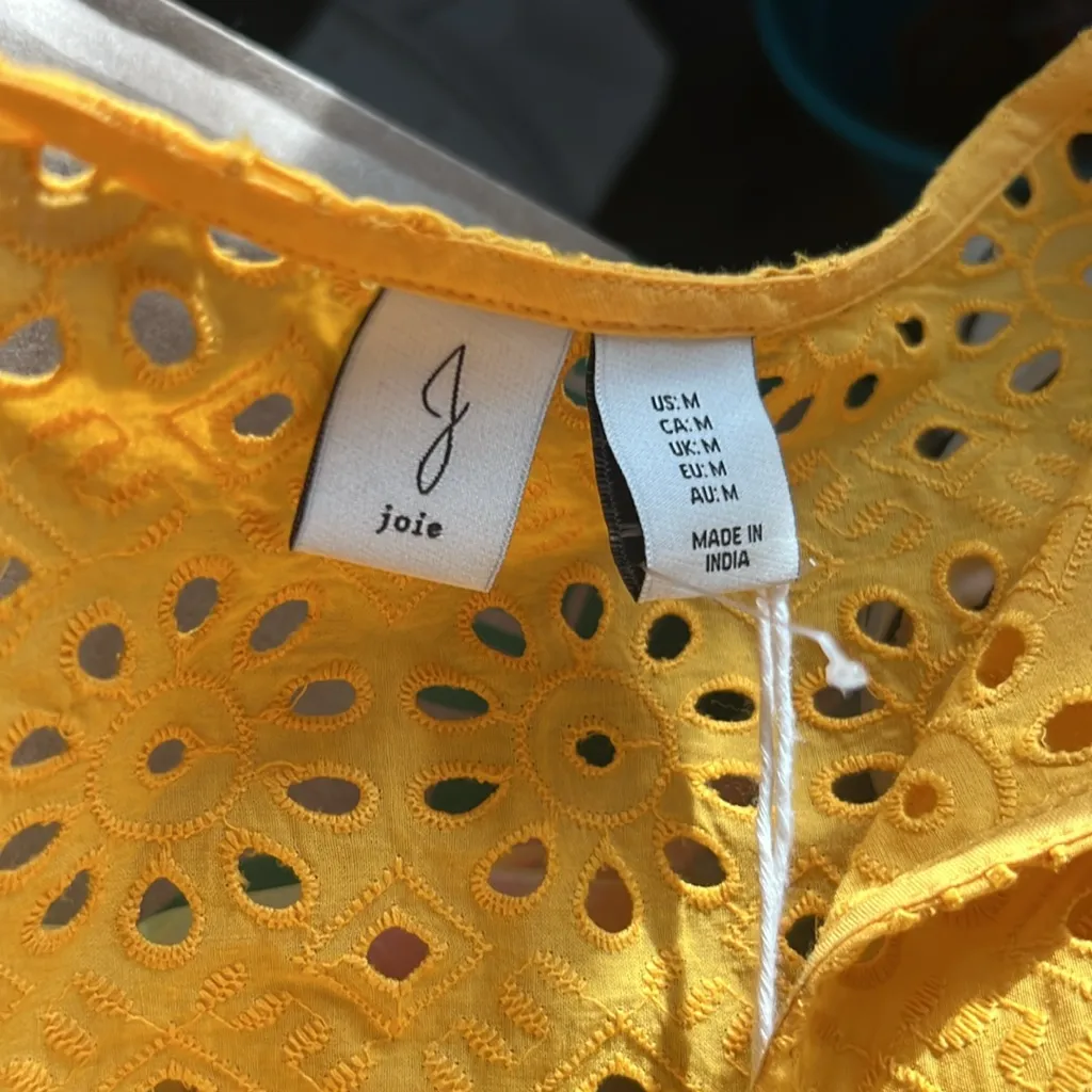 NWT Joie Yellow Eyelet Cardigan blouse medium - Image 5
