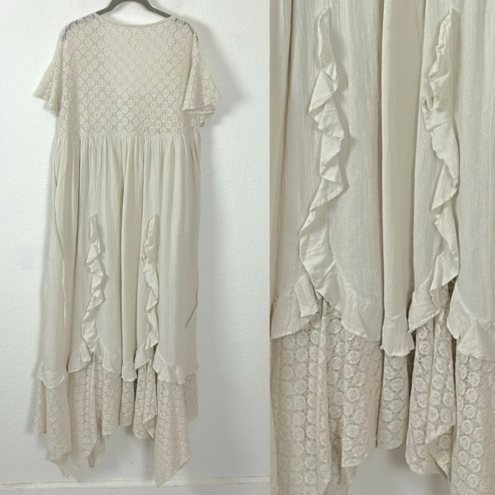 Free People Ethereal Bohemian Bring The Romance Midi Maxi Dress Neutral Small - Image 15