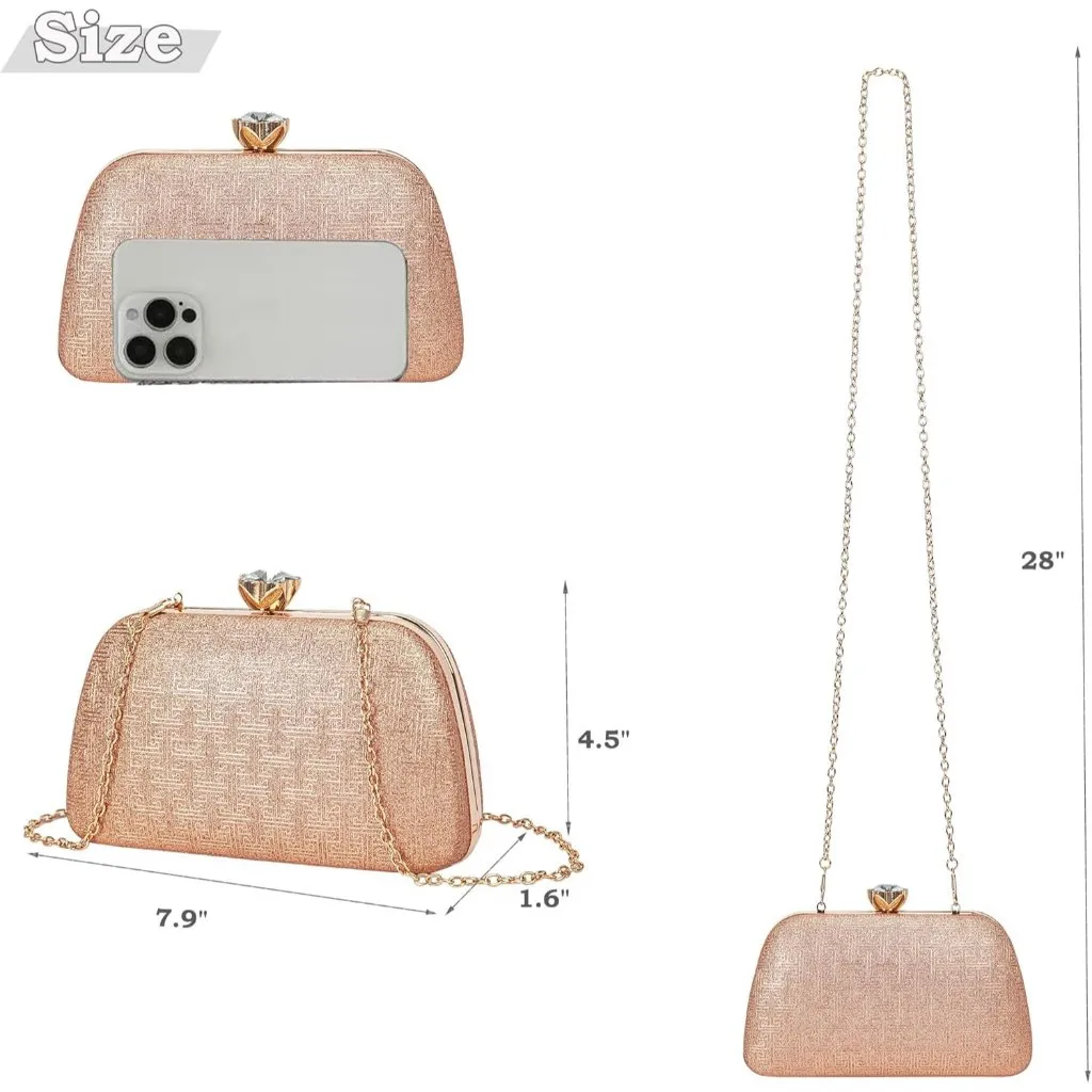 ⚡ Women's Gold Elegant Rhinestone Formal Events Unique Clutch Chain Strap Bag - Image 6