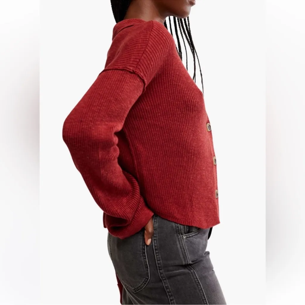 Free People Ella Button-Up Sweater Cardigan Russet Acorn Womens M - Image 4