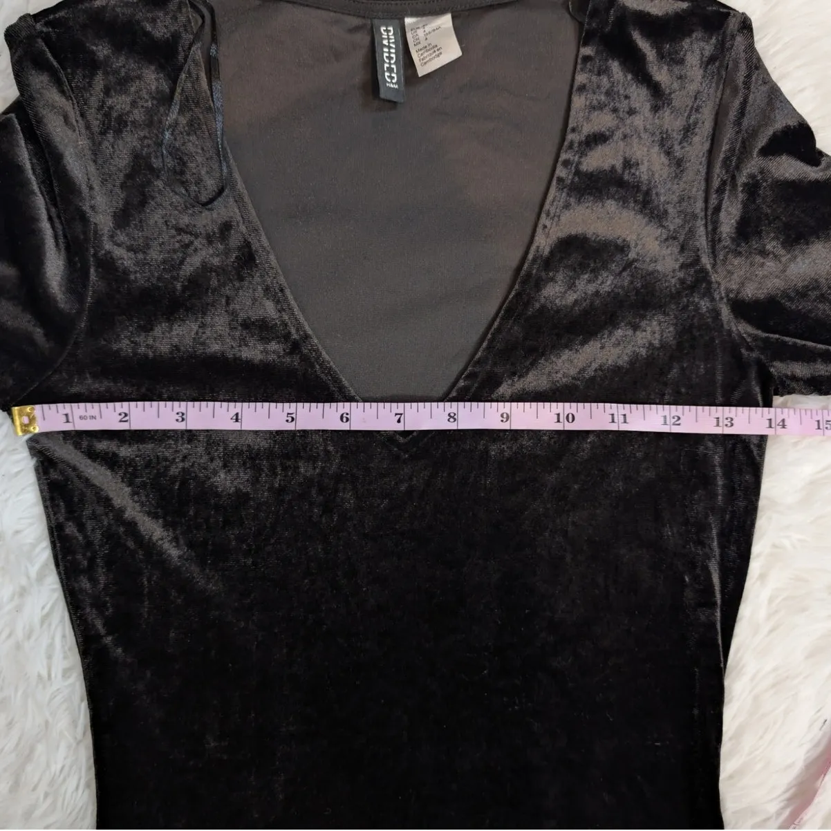 H&M Divided Velvet Bodycon Long Sleeve V Neck Mini Dress Black Size 4 - Image 6