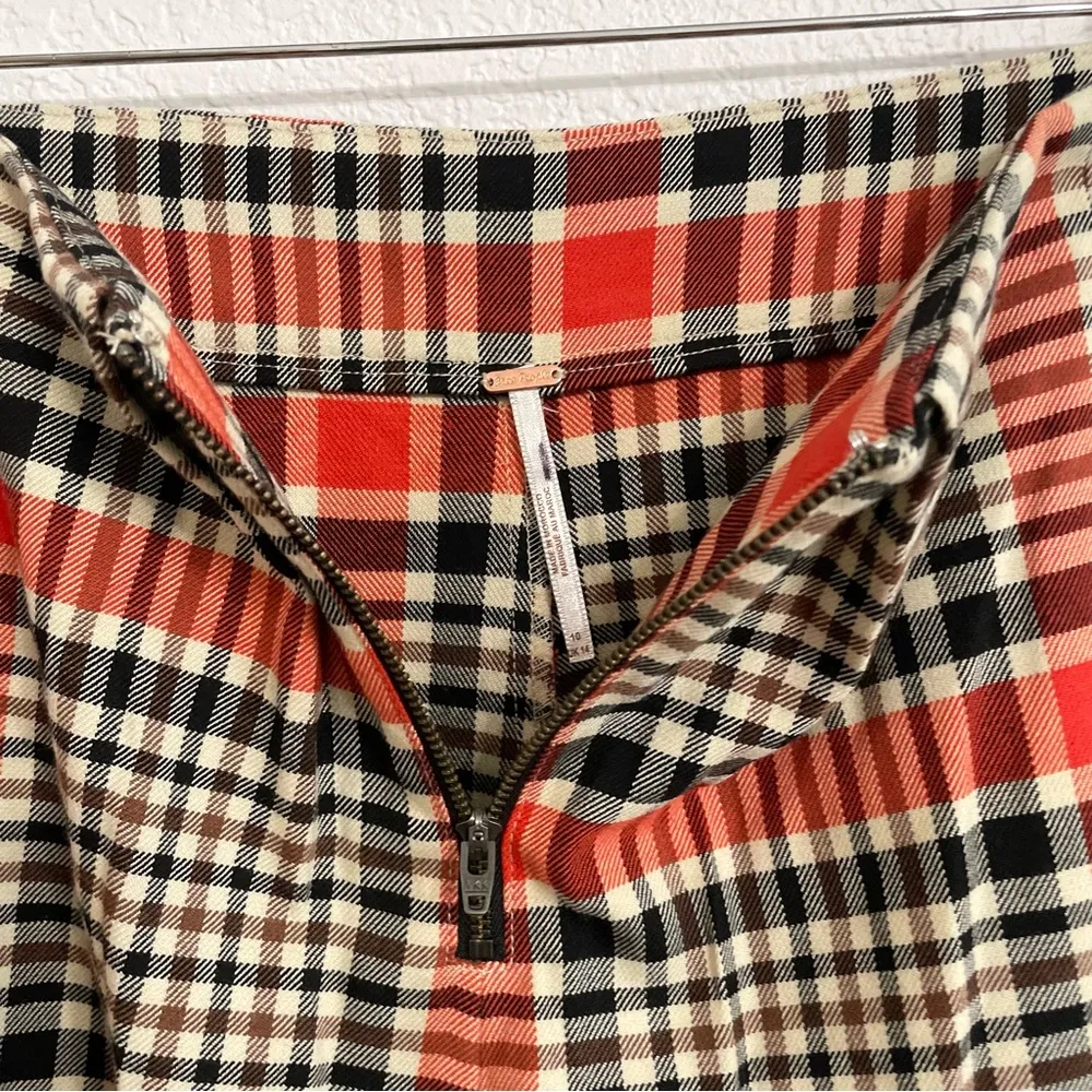 Free People Womens Shorts Orange Black Plaid Mayfair Pleated Zip Front Size 10 - Image 9