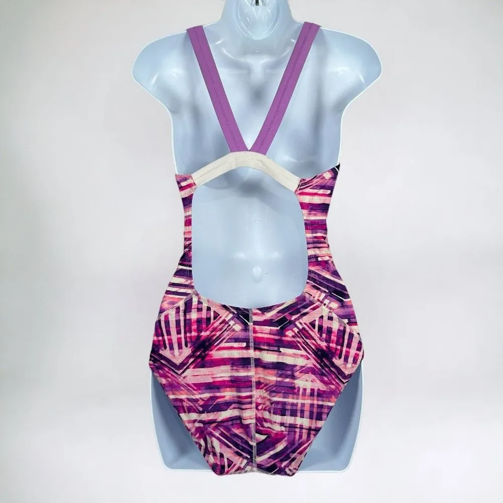 Champion Swimsuit Medium 8-10 One Piece Bathing Suit Purple Pink White Womens - Image 2
