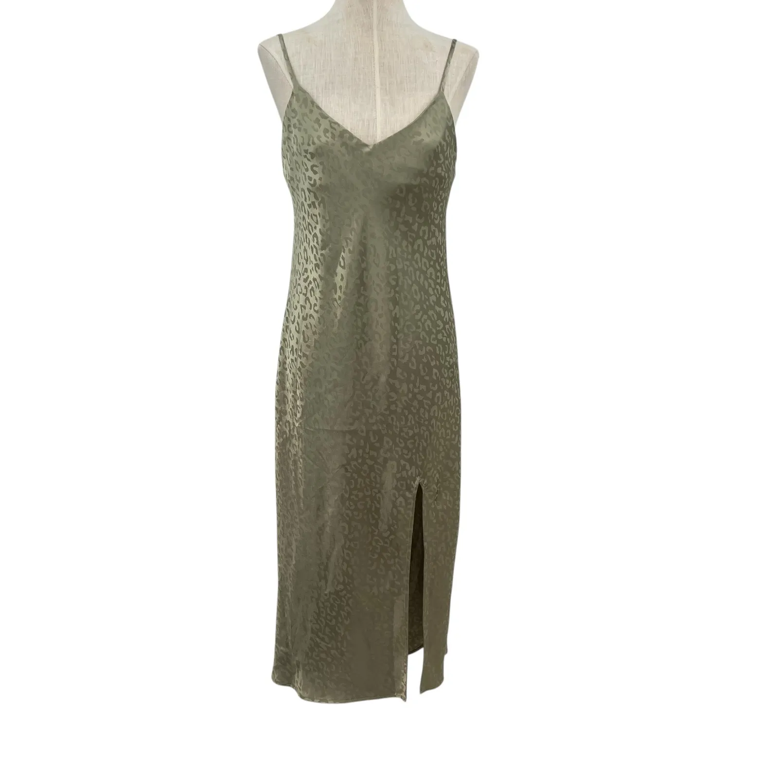 Show Me Your Mumu Zio Dress Slip Satin Cheetah Print Sage Green Size Small - Image 3