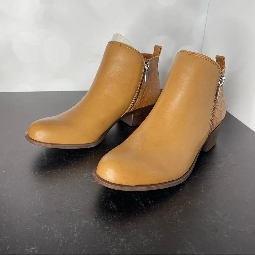 LUCKY BRAND Women's Basel Ankle Booties Caramel New Milled Old English Sz 7.5 - Image 2