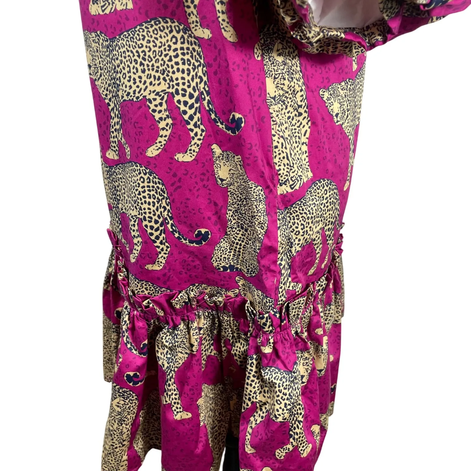 Tyler‎ Böe Leopard Cheetah Print Ruffle Hem Dress Pink Magenta Puff Sleeve XS - Image 6