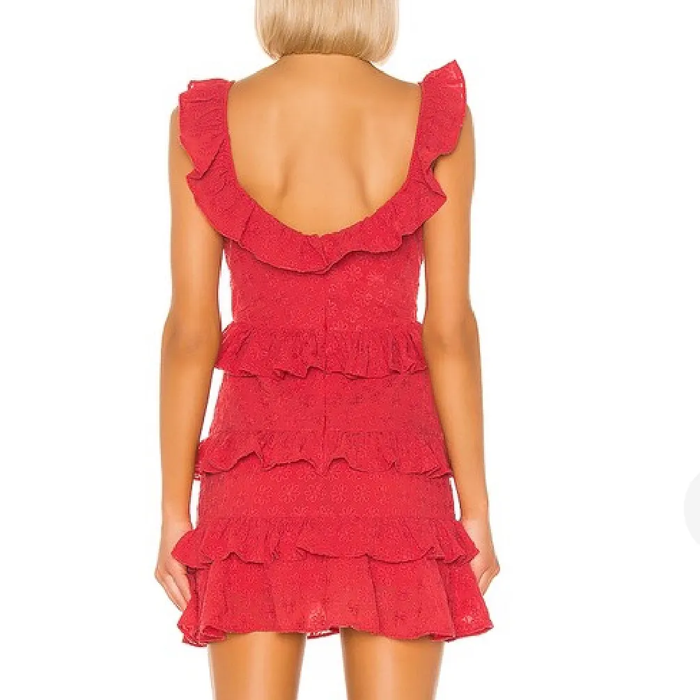 Lovers + Friends Dean Mini Dress Tomato Red Eyelet Tiered Ruffle Small - Image 2