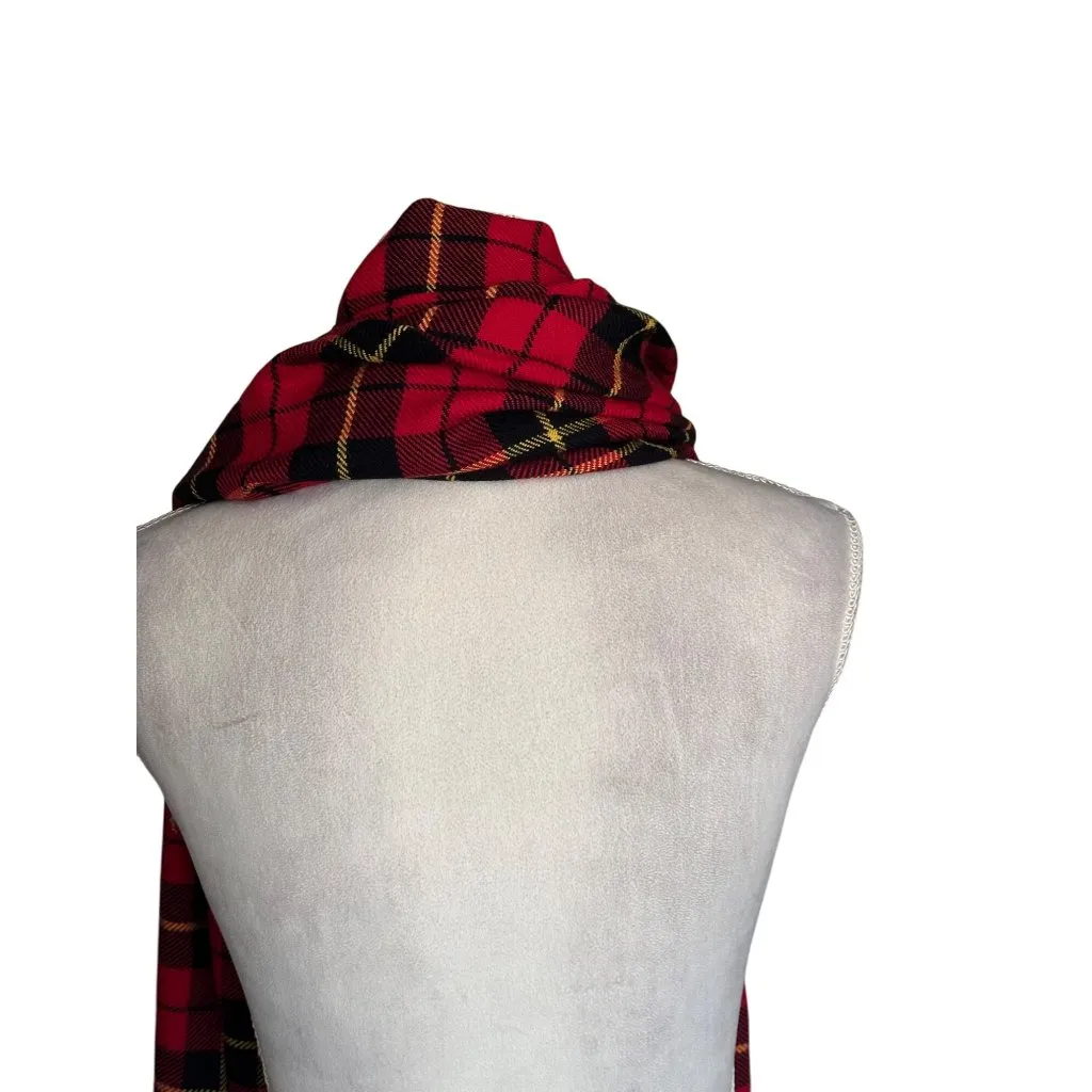 Punctuate Wool & Acrylic Red Plaid Scarf With Fringe Neck Warmer Fall Winter 82" - Image 2