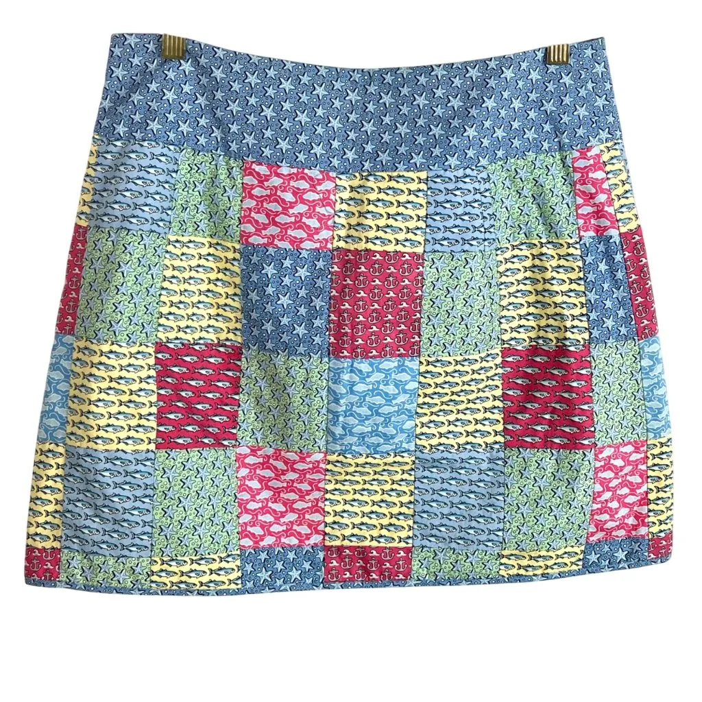 Vineyard Vines Patchwork 100% Cotton Faux Wrap Skirt 4 Nautical Preppy Vacay - Image 6