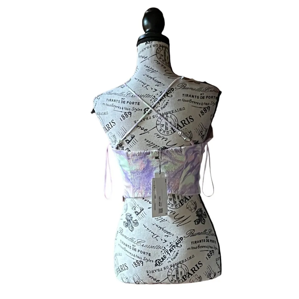 Zara Womens Tie Dye Multicolor Artsy Strappy Crop Top S deep Vneck - Image 4