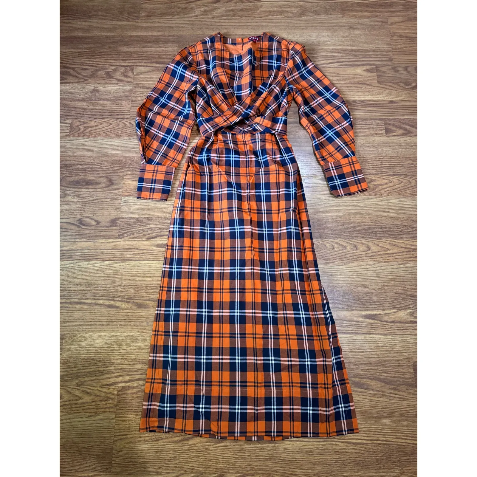 STAUD open back midi gingham Crosshill Dress size size small - Image 10