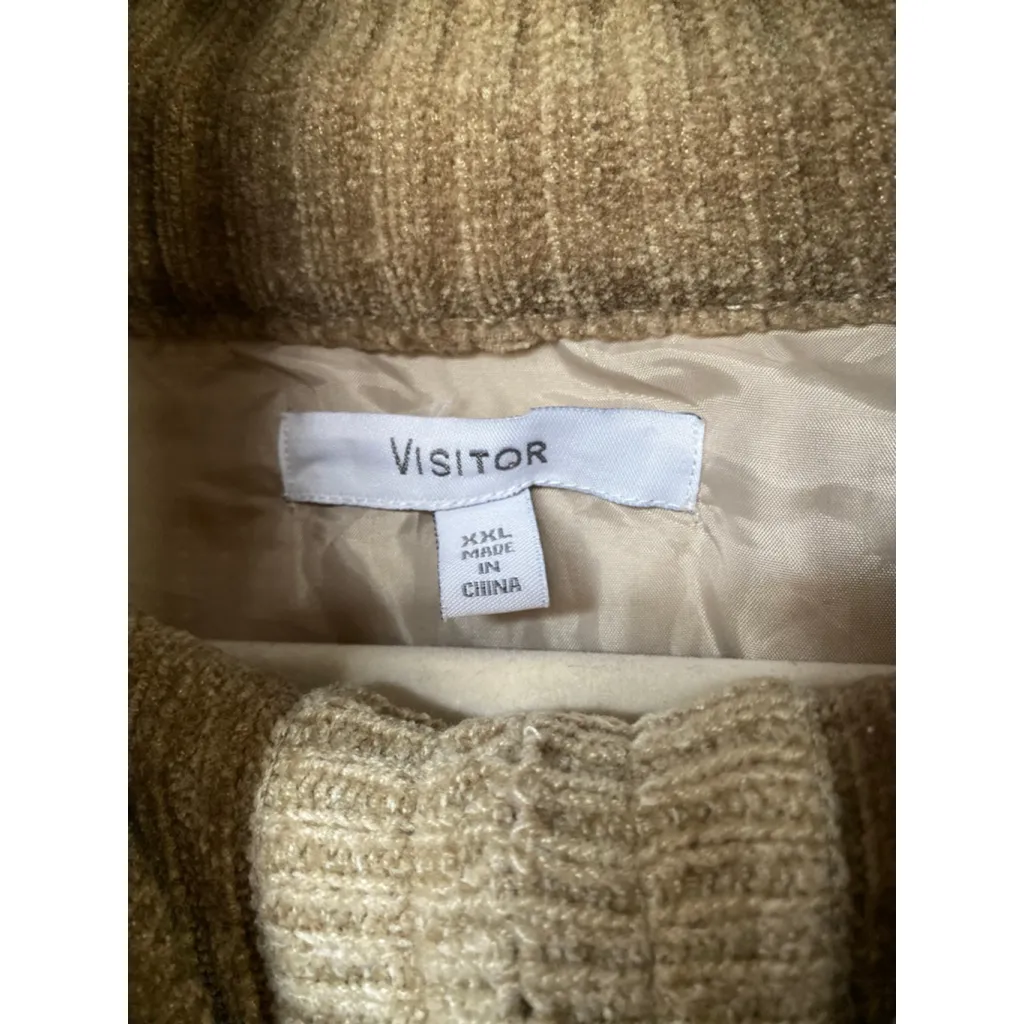 Vintage Visitor Geometric Knit Coat Lined Zip Up Beige Textured Panels XXL Cozy Tan - Image 6