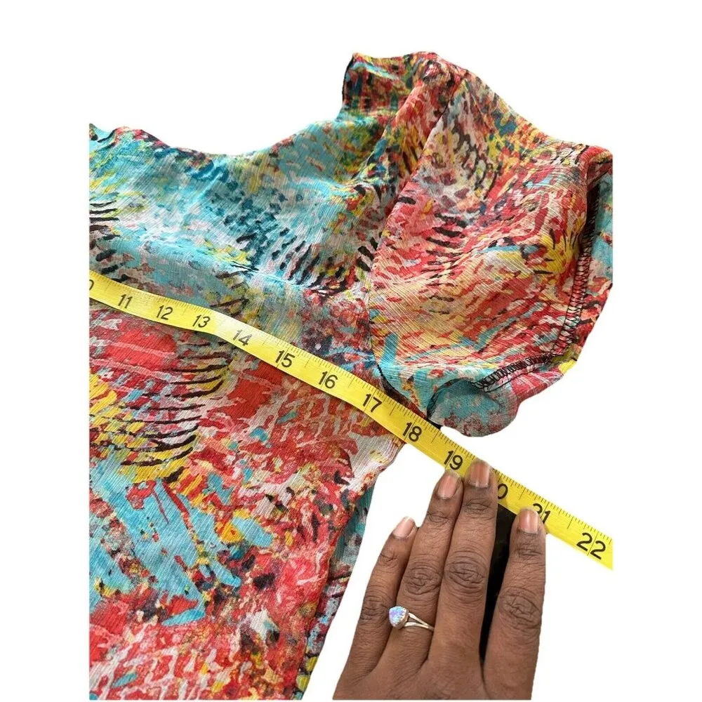 Women’s Lace Back Sheer Blouse Crop Sz L Blue Floral Flowy Prairie Fairy Top Size L - Image 7