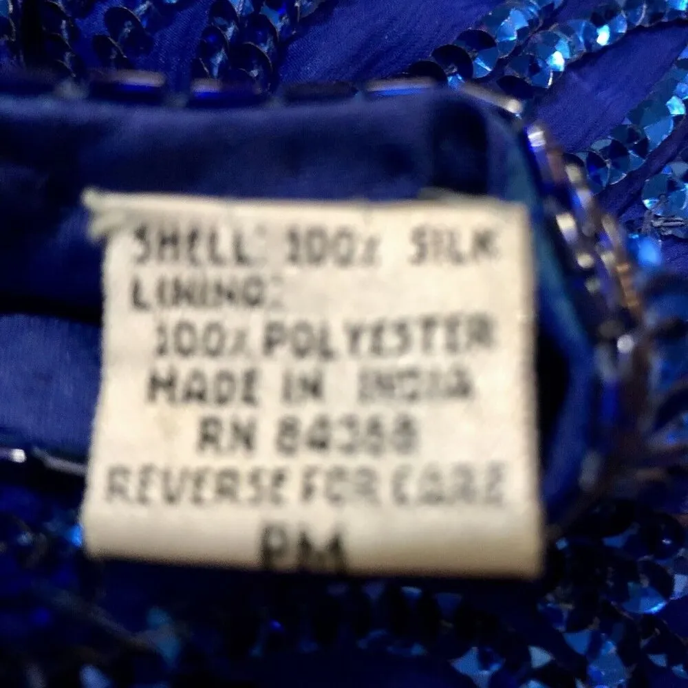 Vintage Laurence Kazar New York Sequin Dress Womens PM Petite Used Blue Silk - Image 8