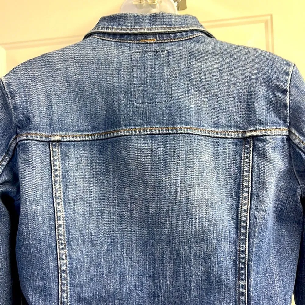 J CREW Blue Denim Jean Jacket with Button Closure and Distressed Accents- Small - Image 10