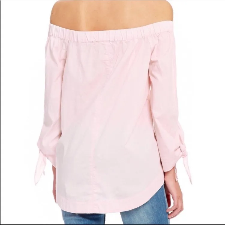 Free People Pastel Pink Show Me Some Shoulder Long Bell Tie Sleeve Blouse Top S - Image 4