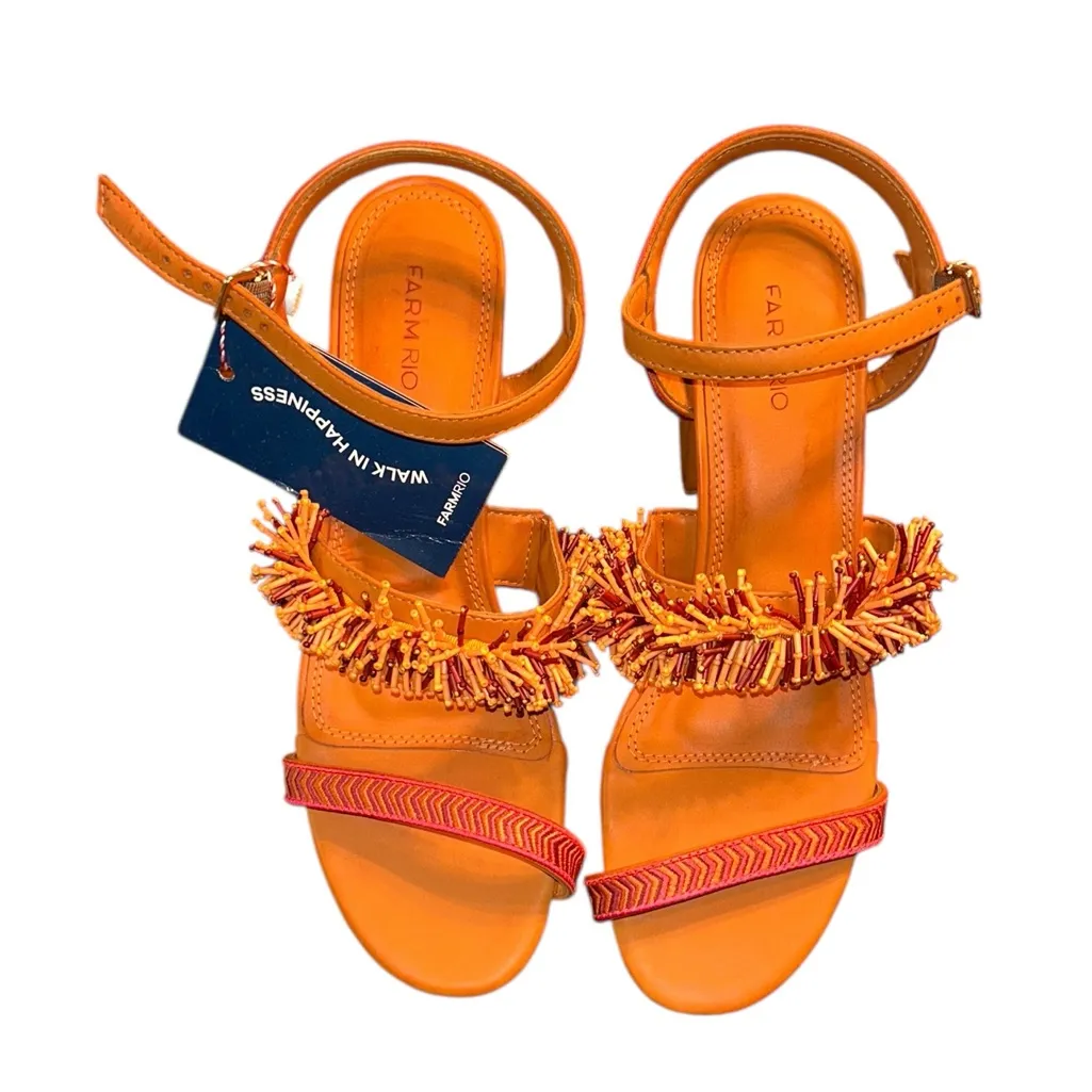 Farm Rio Brown/Pink Beaded Sandals (Size 11) - Image 4