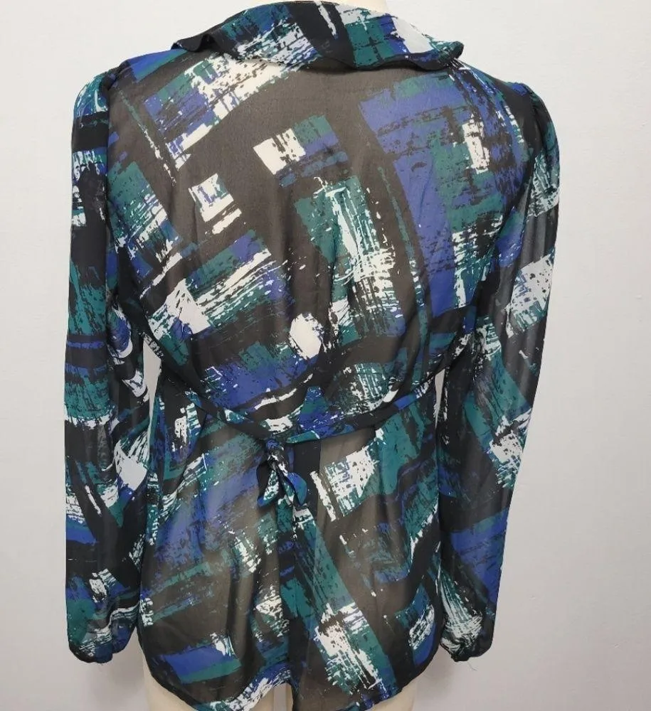 A.n.a abstract sheer tie back blouse size medium - Image 5