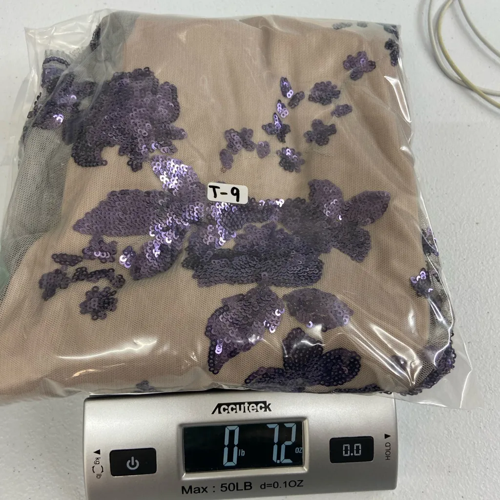 NEW women’s nude tan purple blue lace‎ sequin lined deep v stretch mini dress S - Image 8