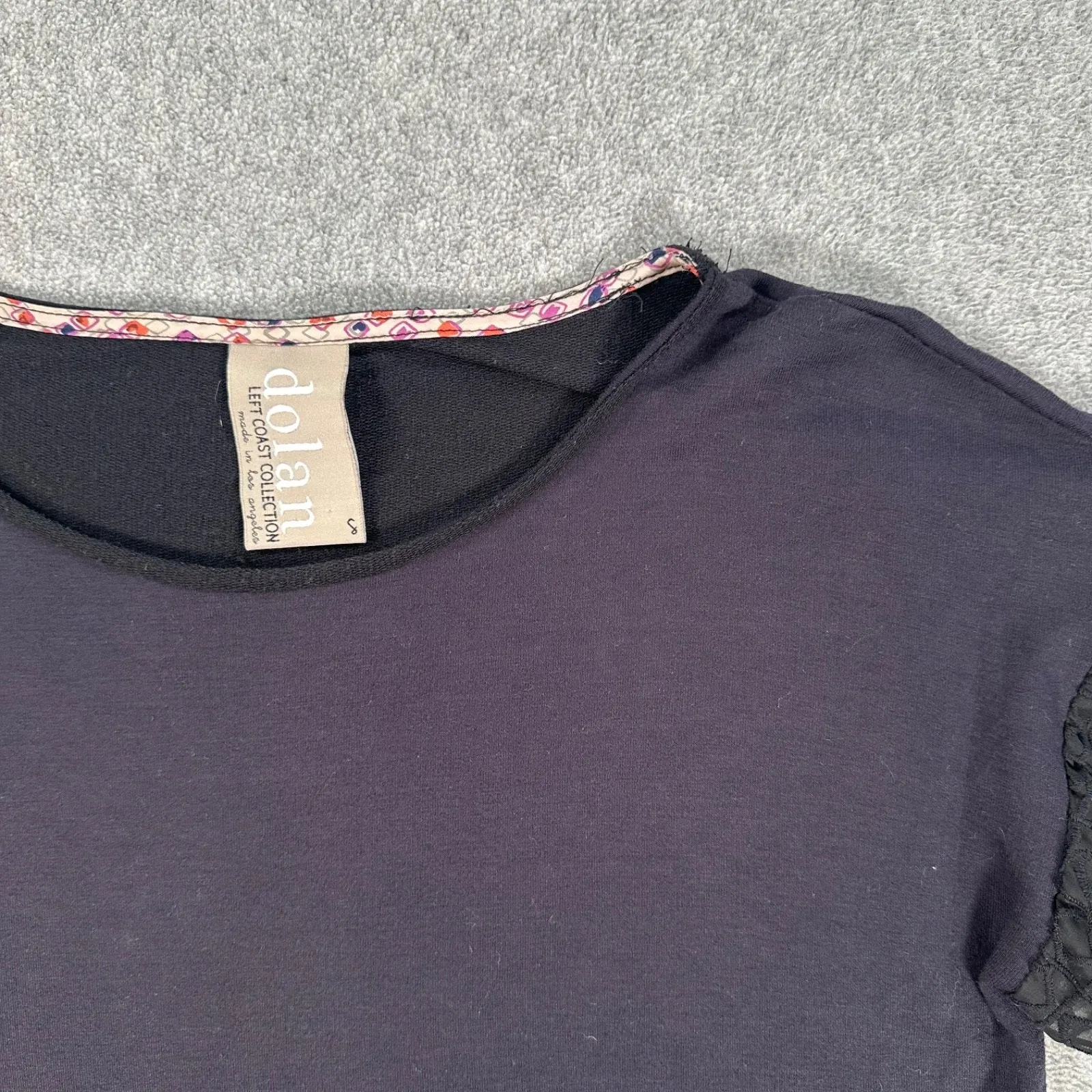 Anthropologie Dolan Lace Short Sleeve Top Women's Small Black / Navy Blue Terry - Image 3