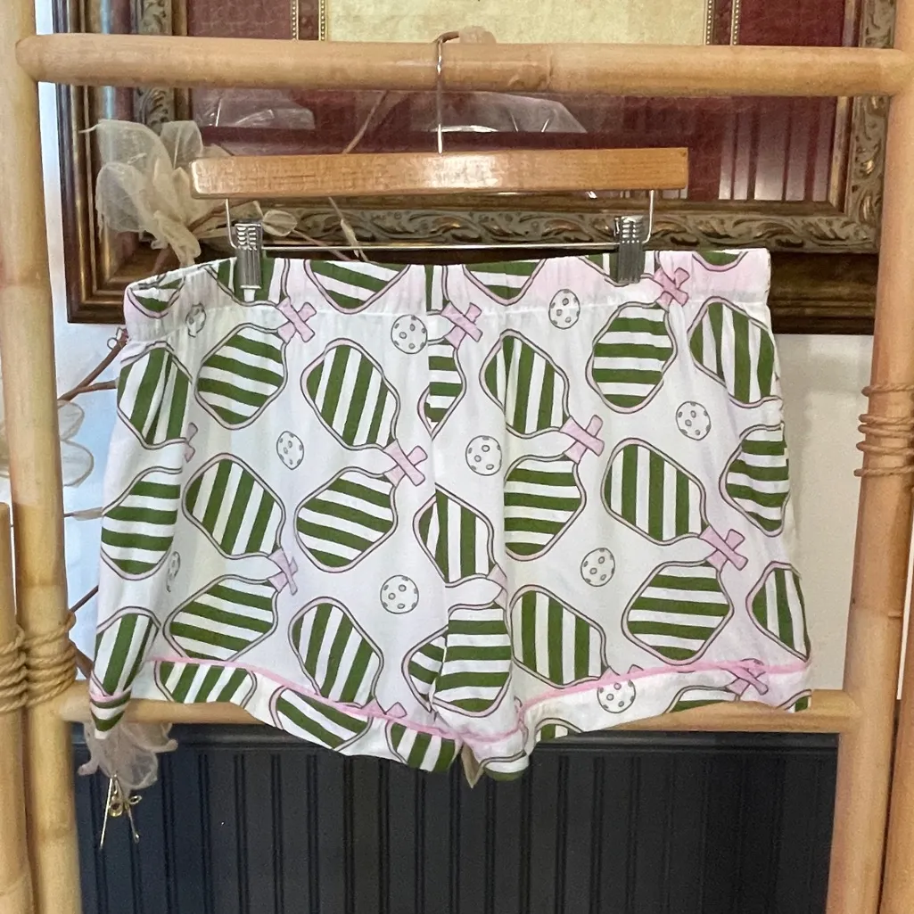 Katie Kime Pickleball Green & Pink Pajama Shorts - Image 5