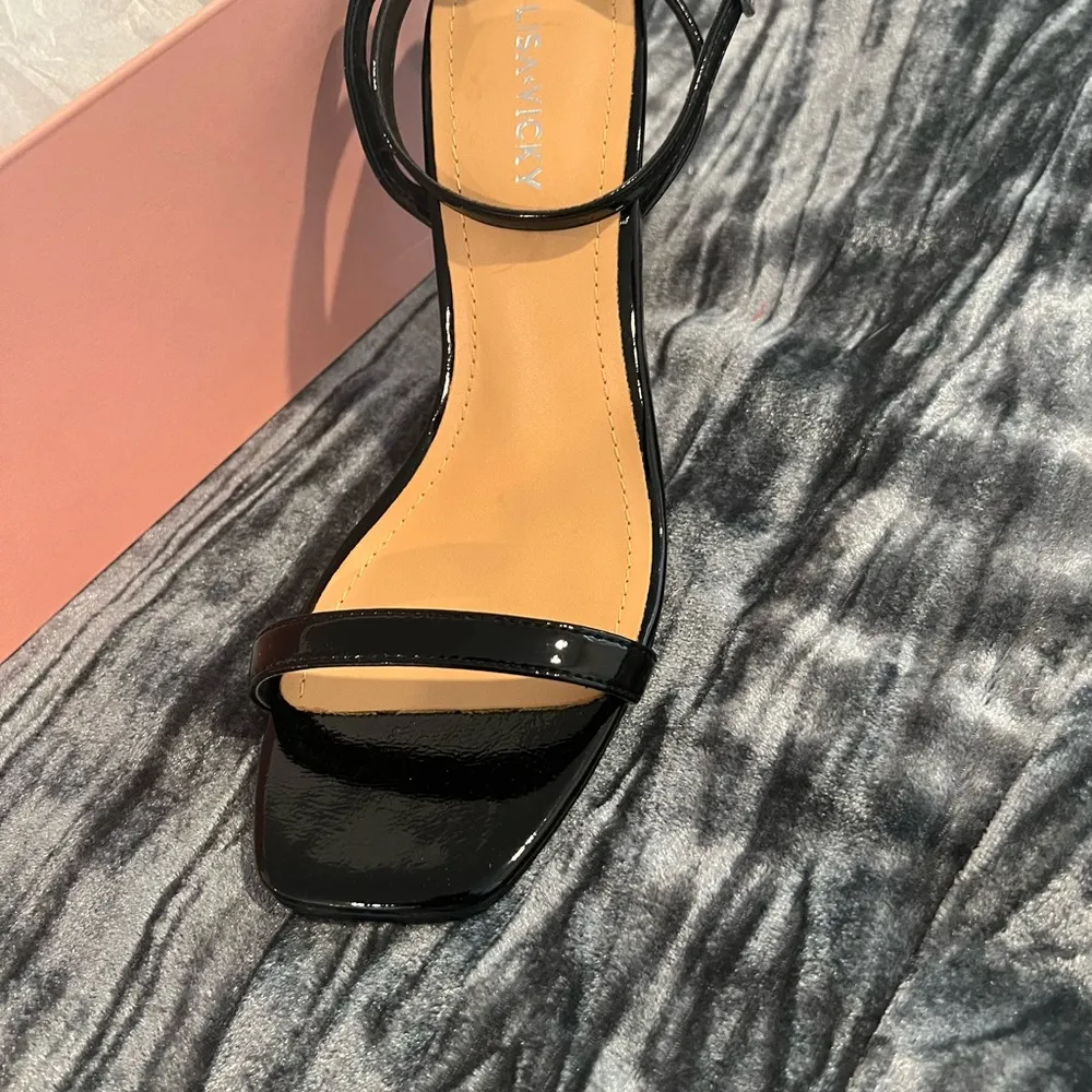 Black Patent Strappy Heels Size 7 - Image 2