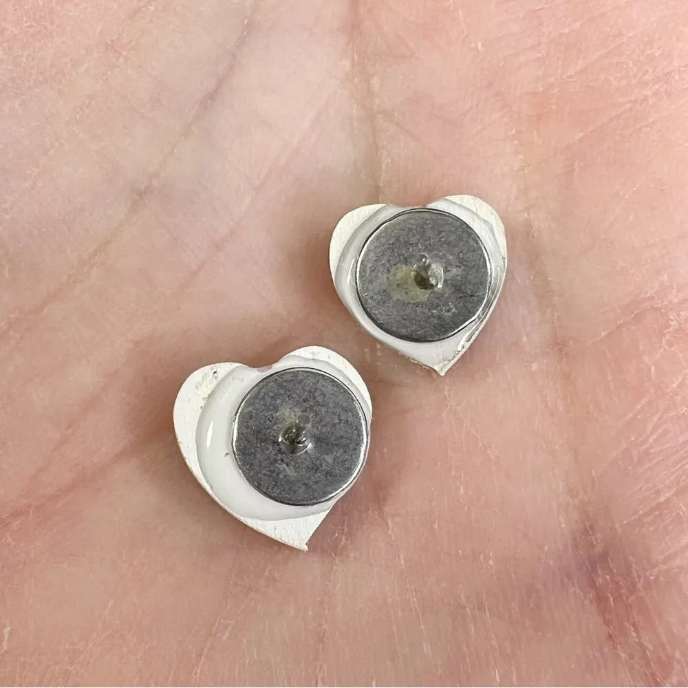 Handmade Hand Painted Heart American Flag Stud Wooden Earrings Blue - Image 6