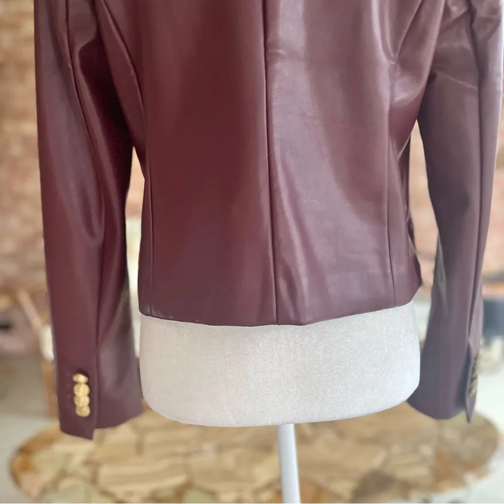 WHBM Jacket NWT Faux Leather Double Breasted Windsor Wine Chic Glam Vegan Crop M - Image 10