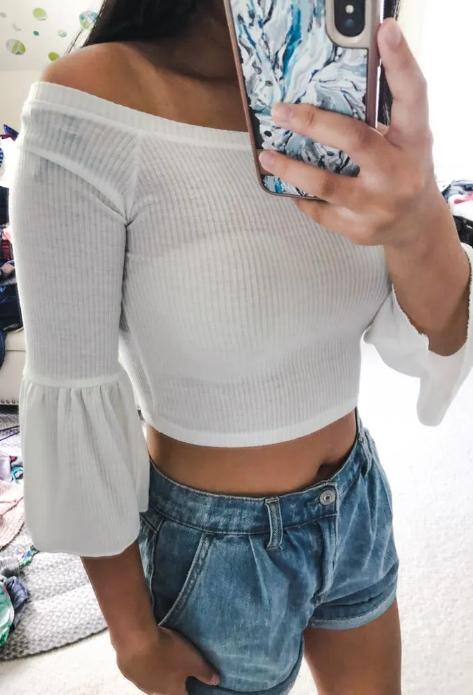 Bell Sleeve Crop Top White Size M - Image 3