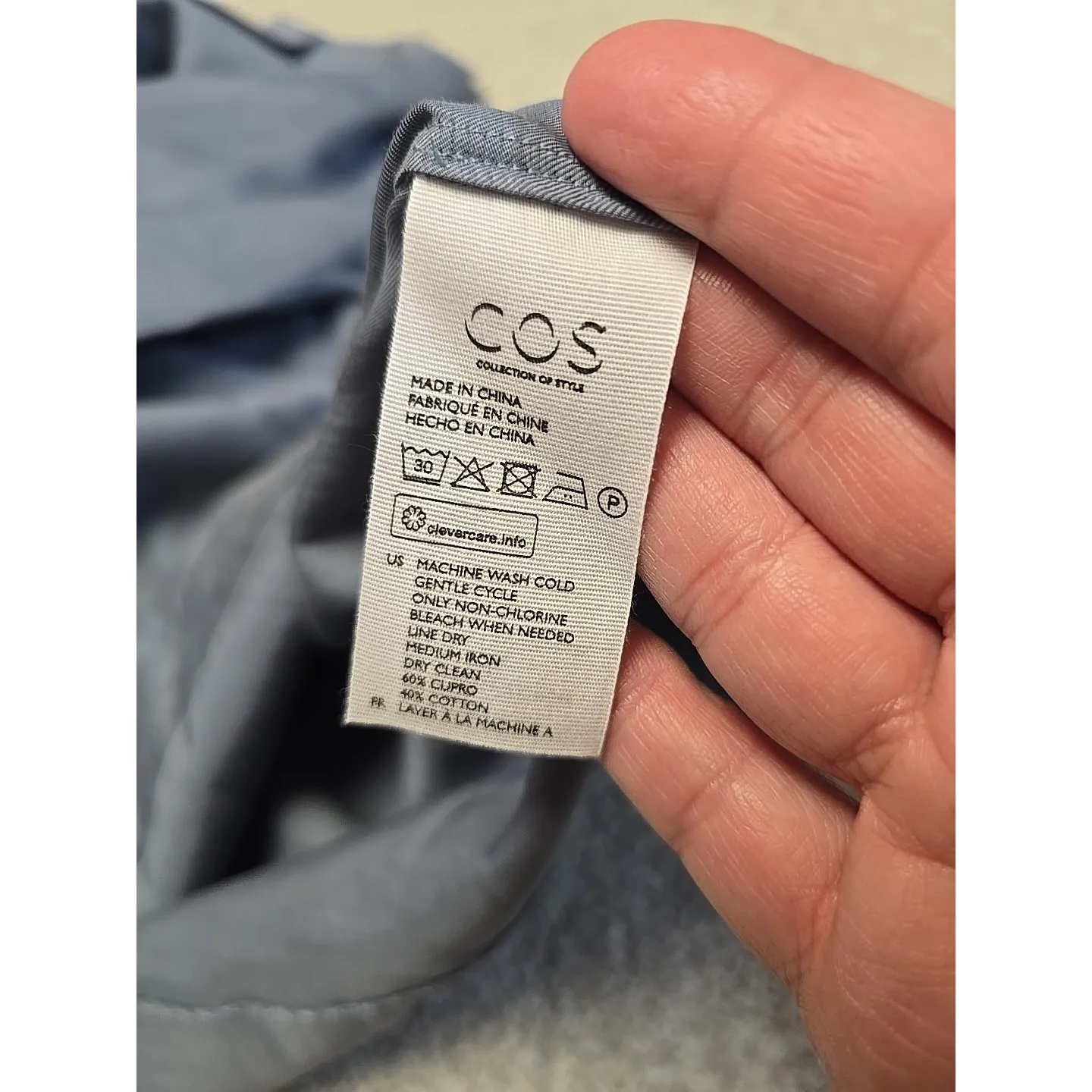 COS Blouse Womens 10 Blue 3/4 Sleeve Funnel Neck Minimalist Modern Lagenlook NWT - Image 6