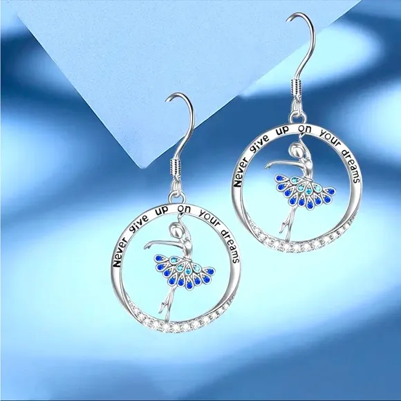 New Creative Fashion Ballet Dancer Earrings Silver Plated Simple Beautiful Engra - Image 2