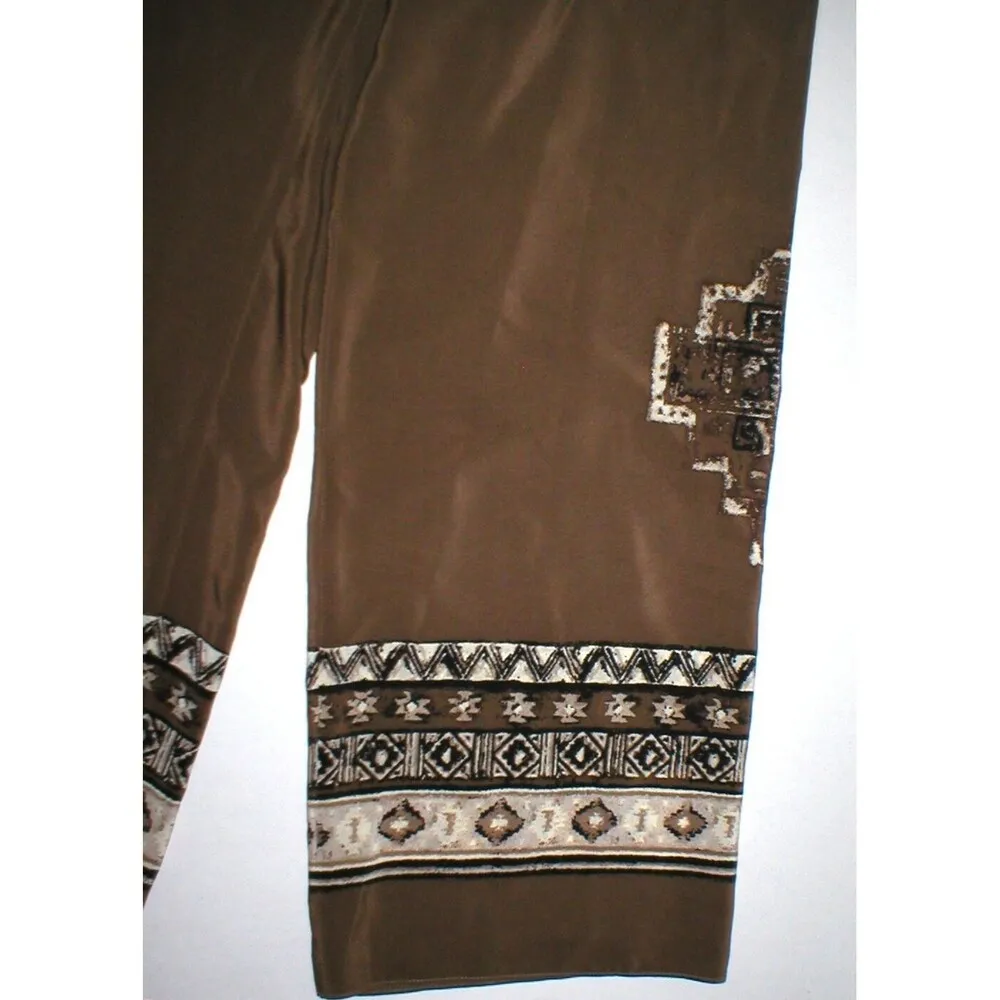 Womens Worth New York $498 0 USA Print Silk Pants Brown White Wide Ethnic Border - Image 5