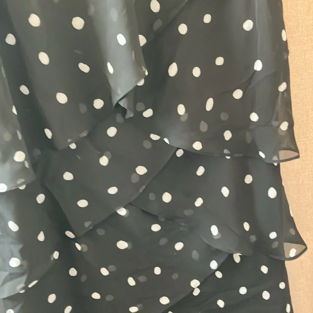 Slny FINAL MARKDOWN  Black and White multi tiered Asymmetrical Polka Dot Dress 8 - Image 2