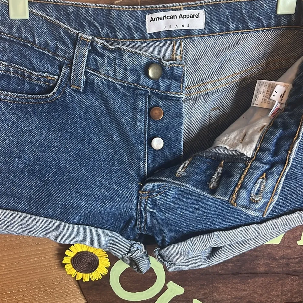 American Apparel butterfly denim raw hem distress edge highrise waist jean short - Image 5